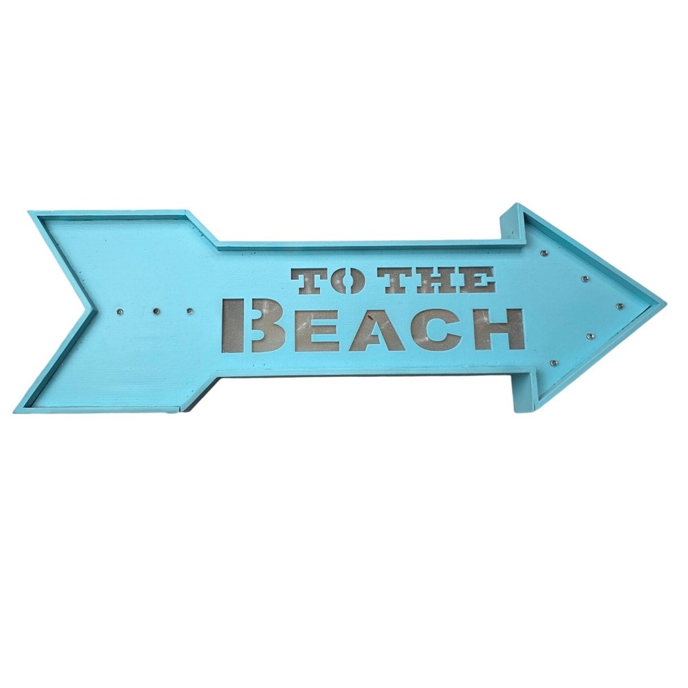 Bealls Coastal Serenity To The Beach Light Up Arrow Sign Blue Wood Wall Decor W3